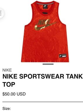 Nike Red Tank Top with Metallic Gold Swoosh